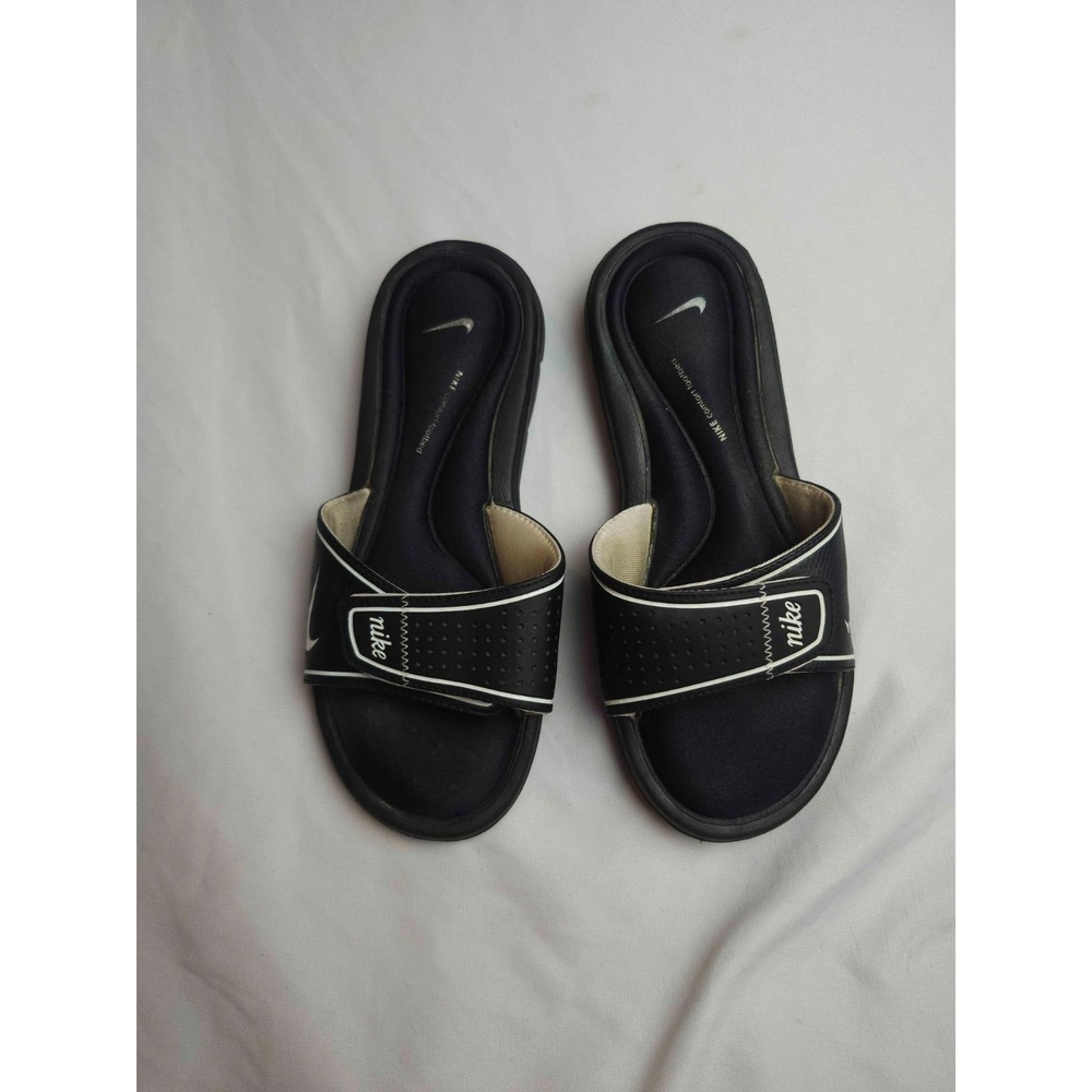 Nike Comfort Slide Sandals Womens US 6 Black White Memory Foam Flat Casual